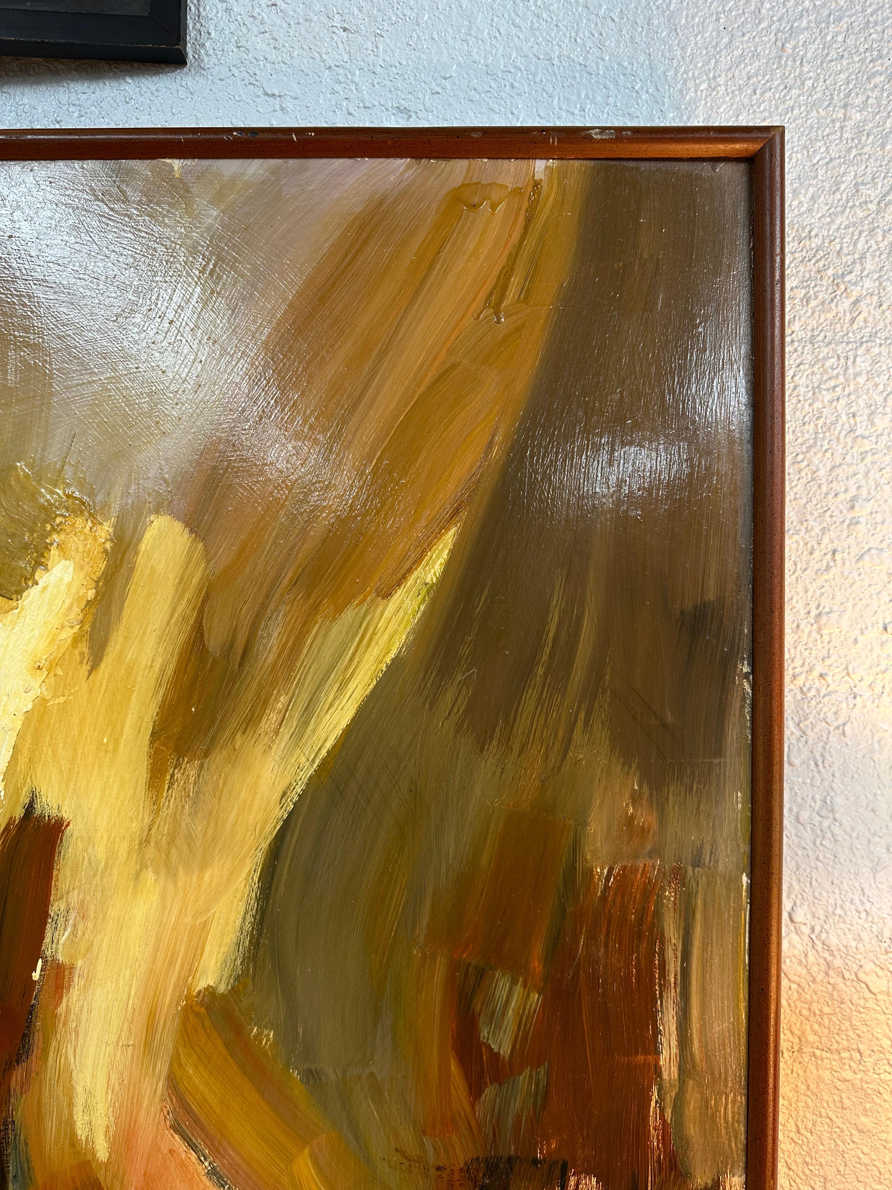 Mid Century Modern Warm Tone Original Abstrakt Ölgemälde im Zustand „Gut“ im Angebot in Lutz, FL