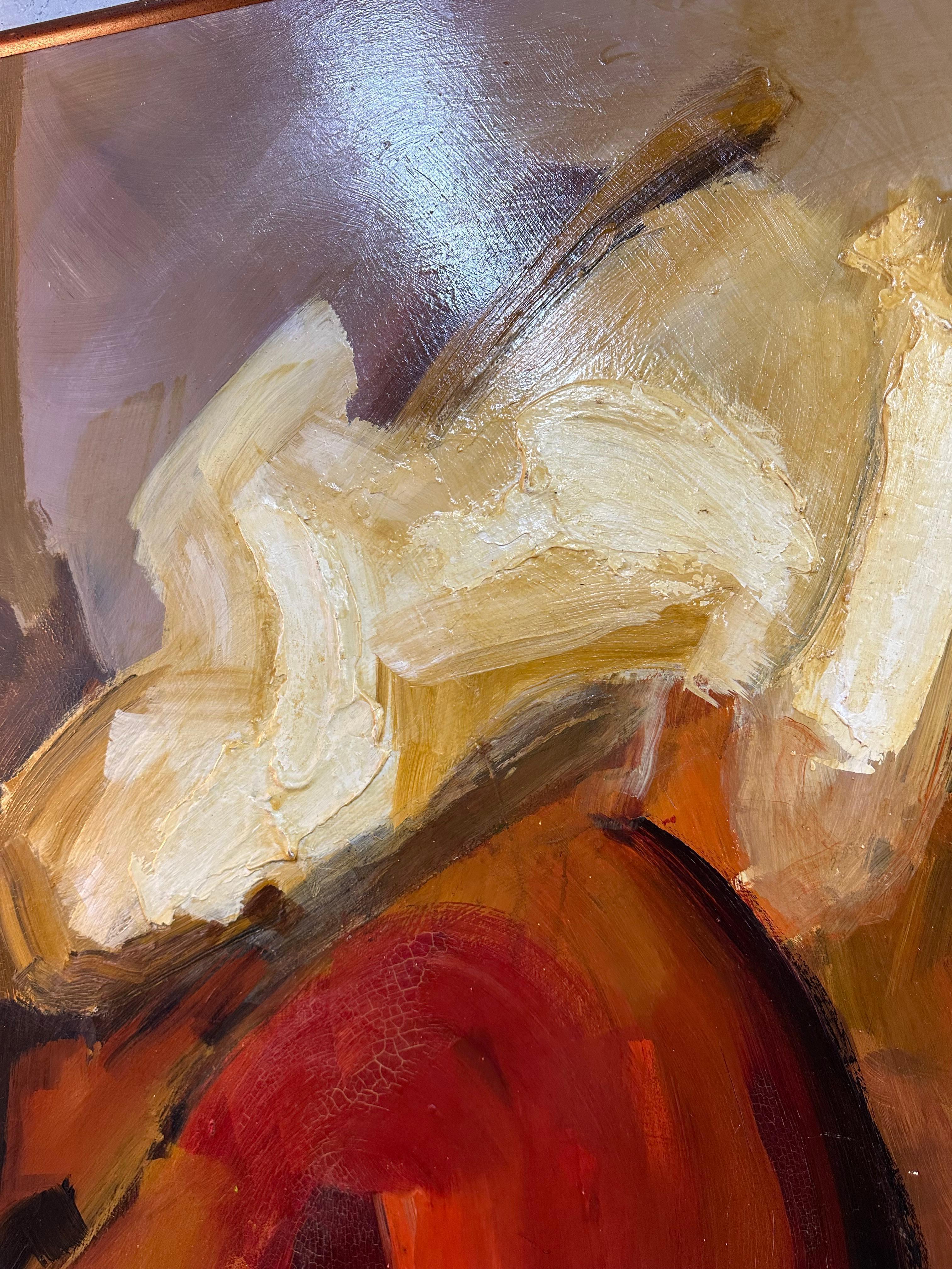 Mid Century Modern Warm Tone Original Abstrakt Ölgemälde (20. Jahrhundert) im Angebot