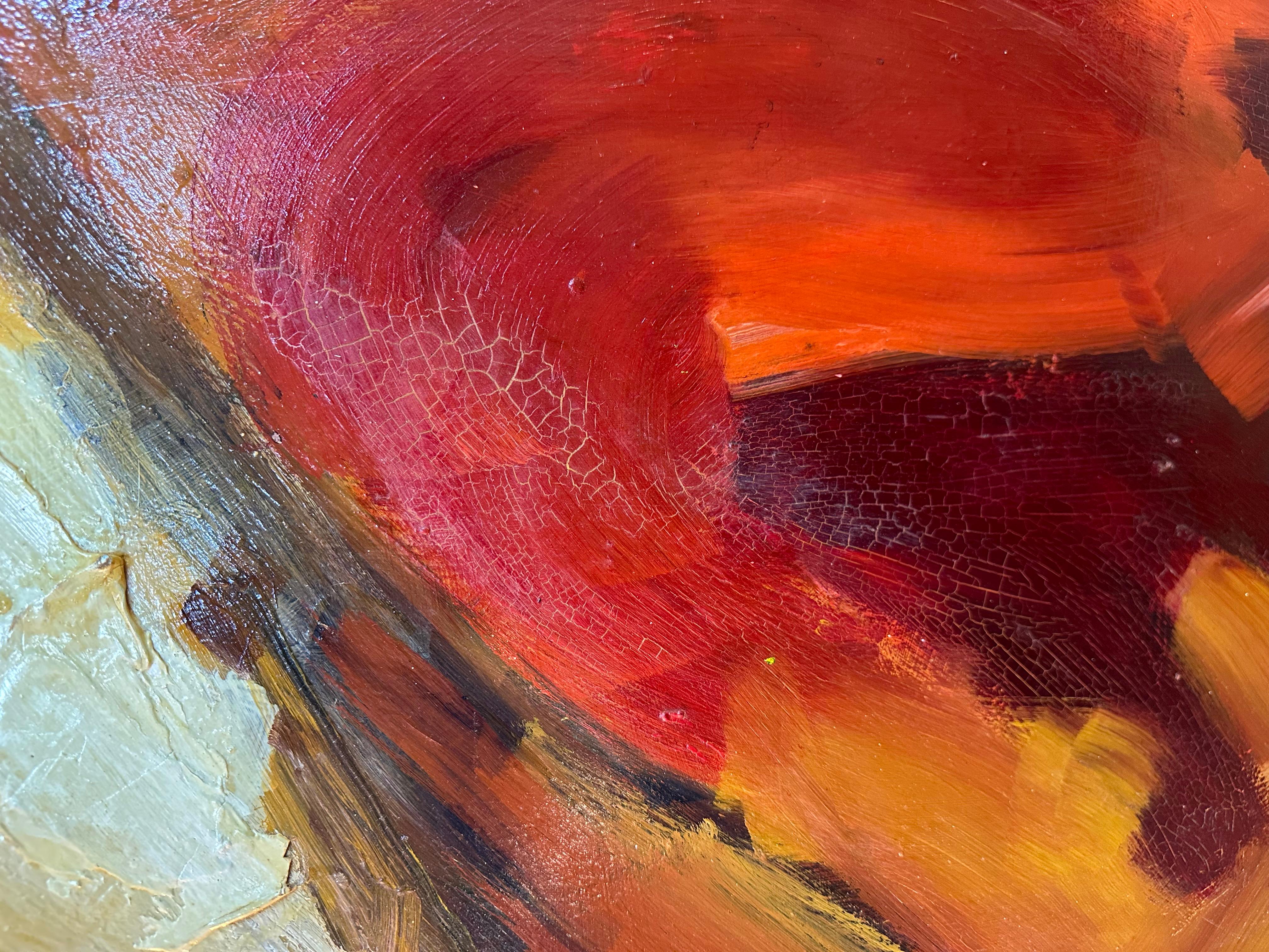 Mid Century Modern Warm Tone Original Abstrakt Ölgemälde im Angebot 1