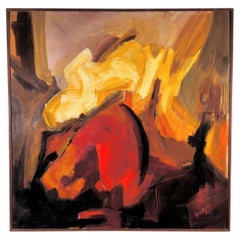 Mid Century Modern Warm Tone Original Abstract Oil Painting