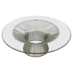 Mid-Century Modern Warren Platner Chrome Wire & Glass Round Coffee Table 1960s