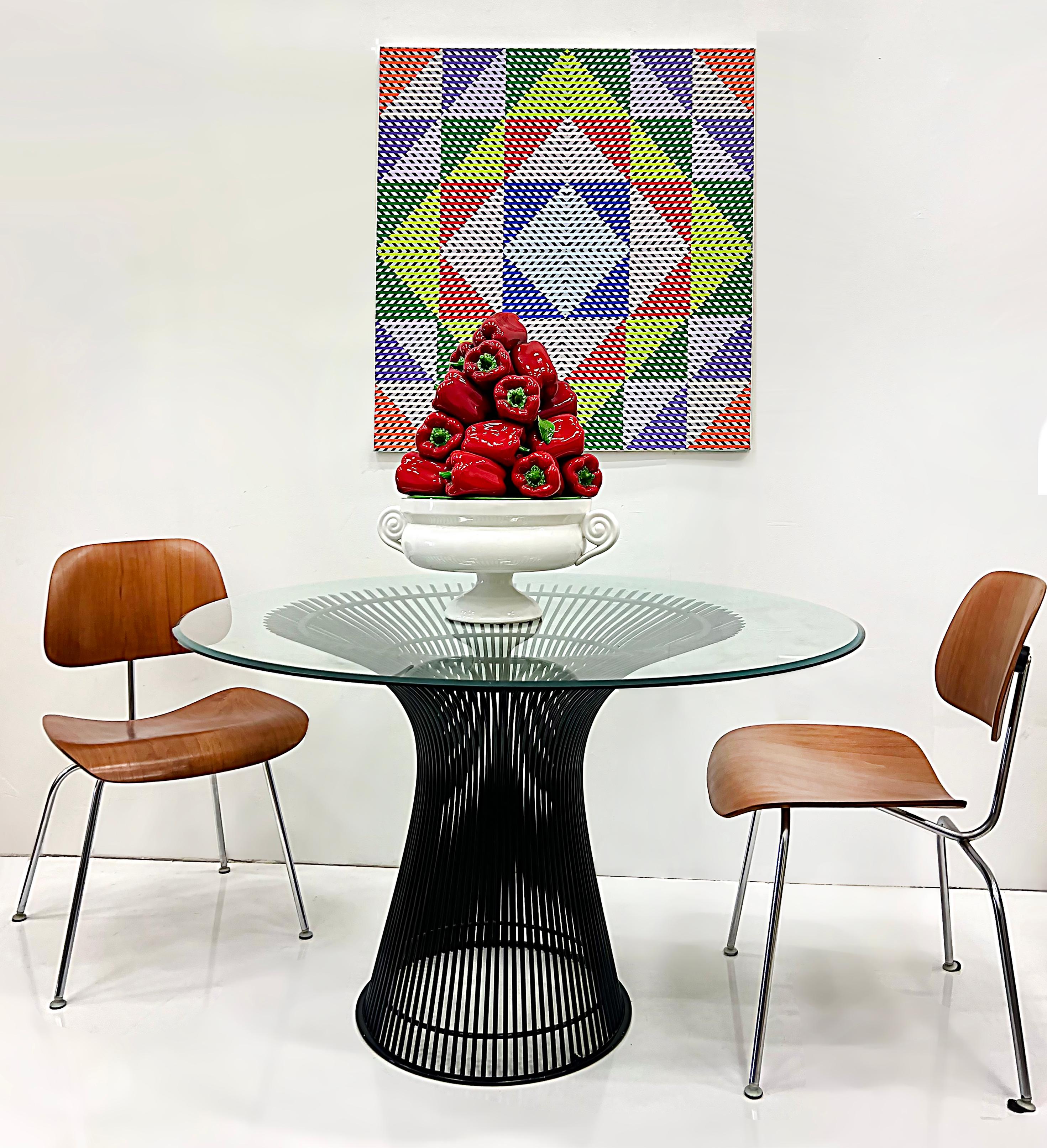 Vintage Warren Platner Knoll Steel and Glass Dining Table

Offered for sale is an original Mid-Century Modern glass top on Steel base dining table by Warren Platner for Knoll, circa 1980s. This Knoll table was originally designed in 1966 and has