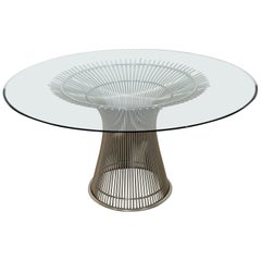 Table à manger moderne du milieu du siècle Warren Platner Knoll Steel Wire Round Glass Dining Table