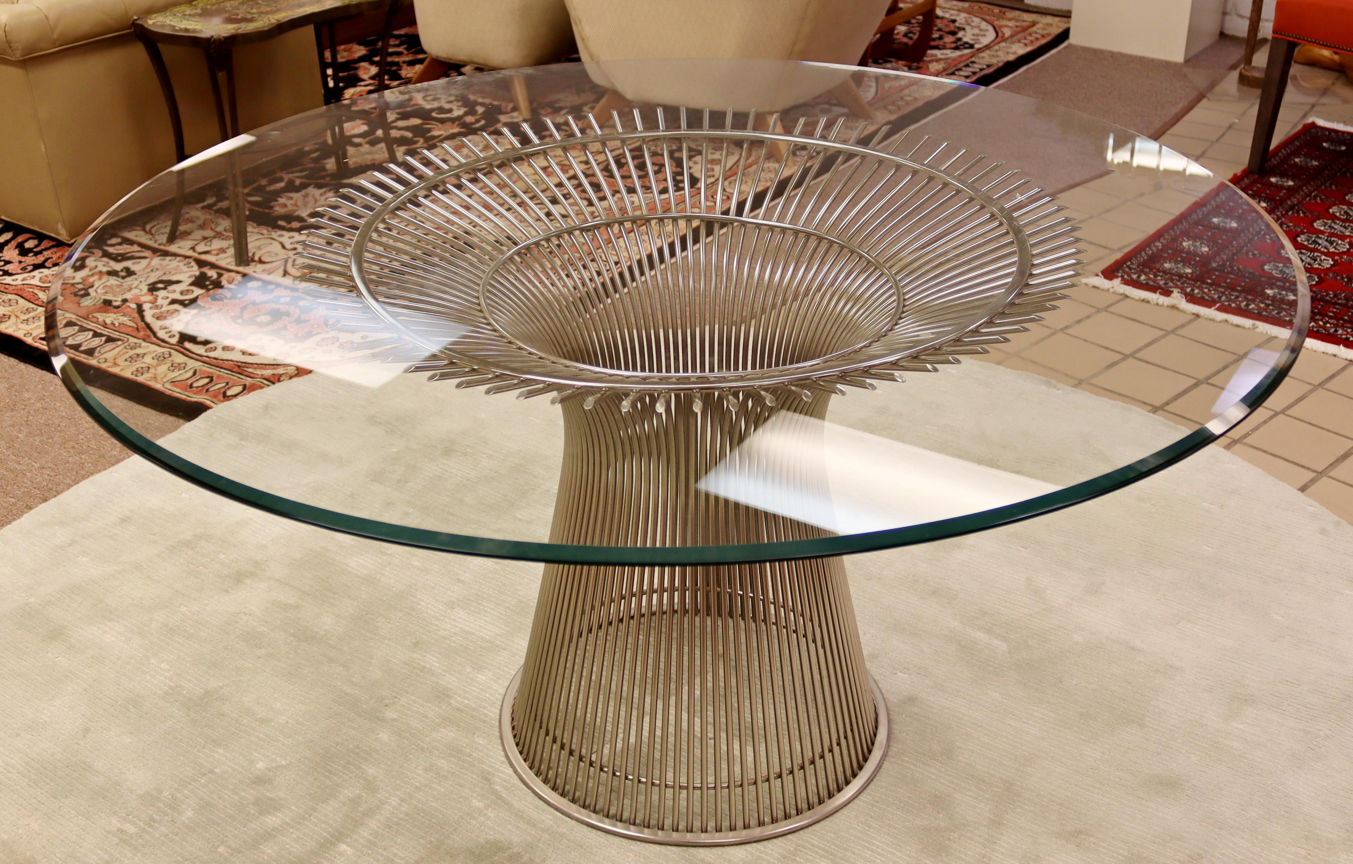 Mid-Century Modern Warren Platner Style Chrome Steel Wire Glass Dining Table In Good Condition In Keego Harbor, MI