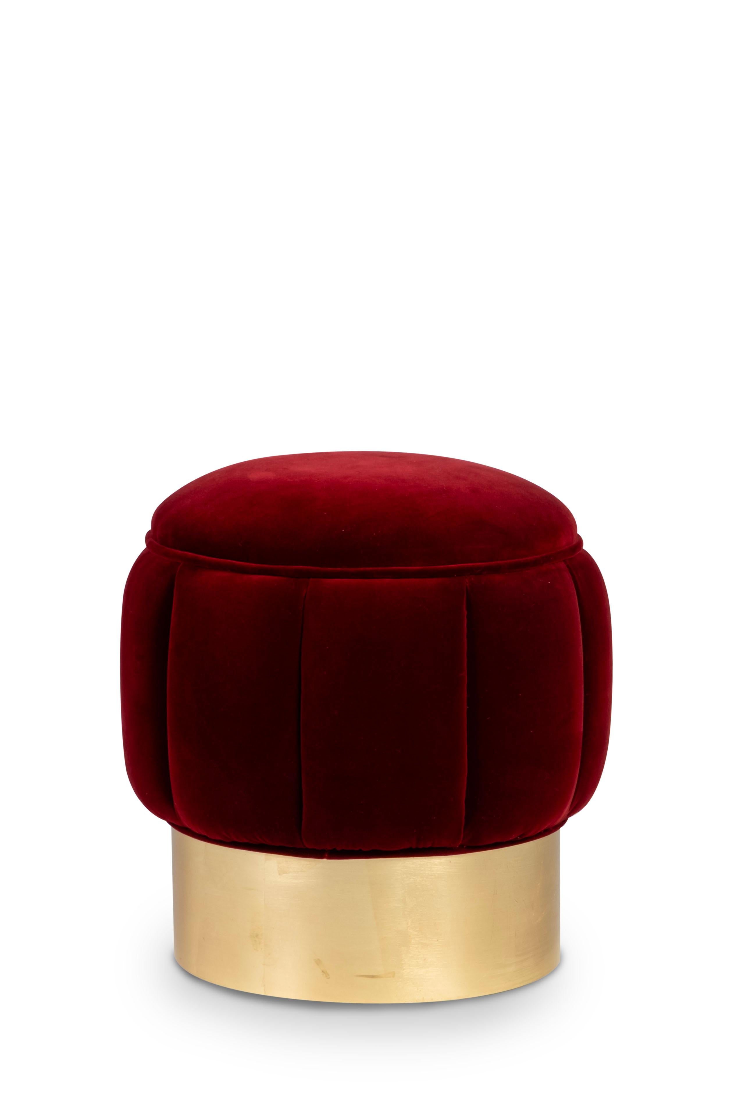 Pouf Warren moderne du milieu du siècle, velours rouge foncé, feuille d'or, fait main Greenapple en vente 1
