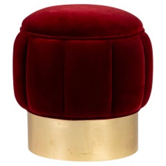 Mid-Century Modern Warren Pouf, Dark Red Velvet, Gold Leaf, Handmade Greenapple