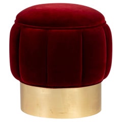 Pouf Warren moderne du milieu du siècle, velours rouge foncé, feuille d'or, fait main Greenapple