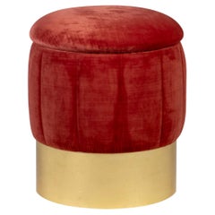 Mid-Century Modern Warren Pouf, Red Velvet, Gold Leaf, Handmade by Greenapple