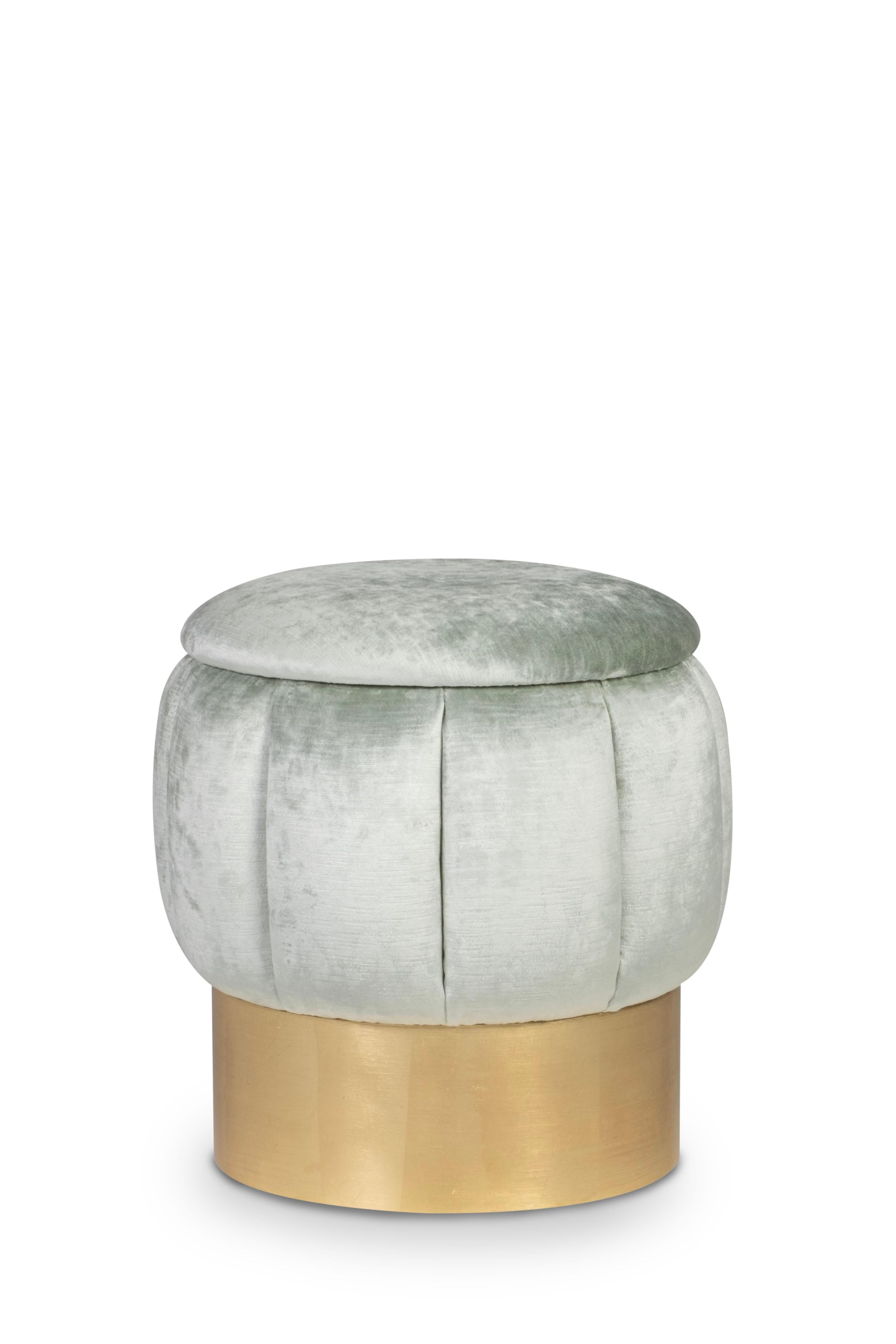 Mid-Century Modern Pouf Warren moderne du milieu du siècle, velours, feuille d'or, fait main par Greenapple en vente