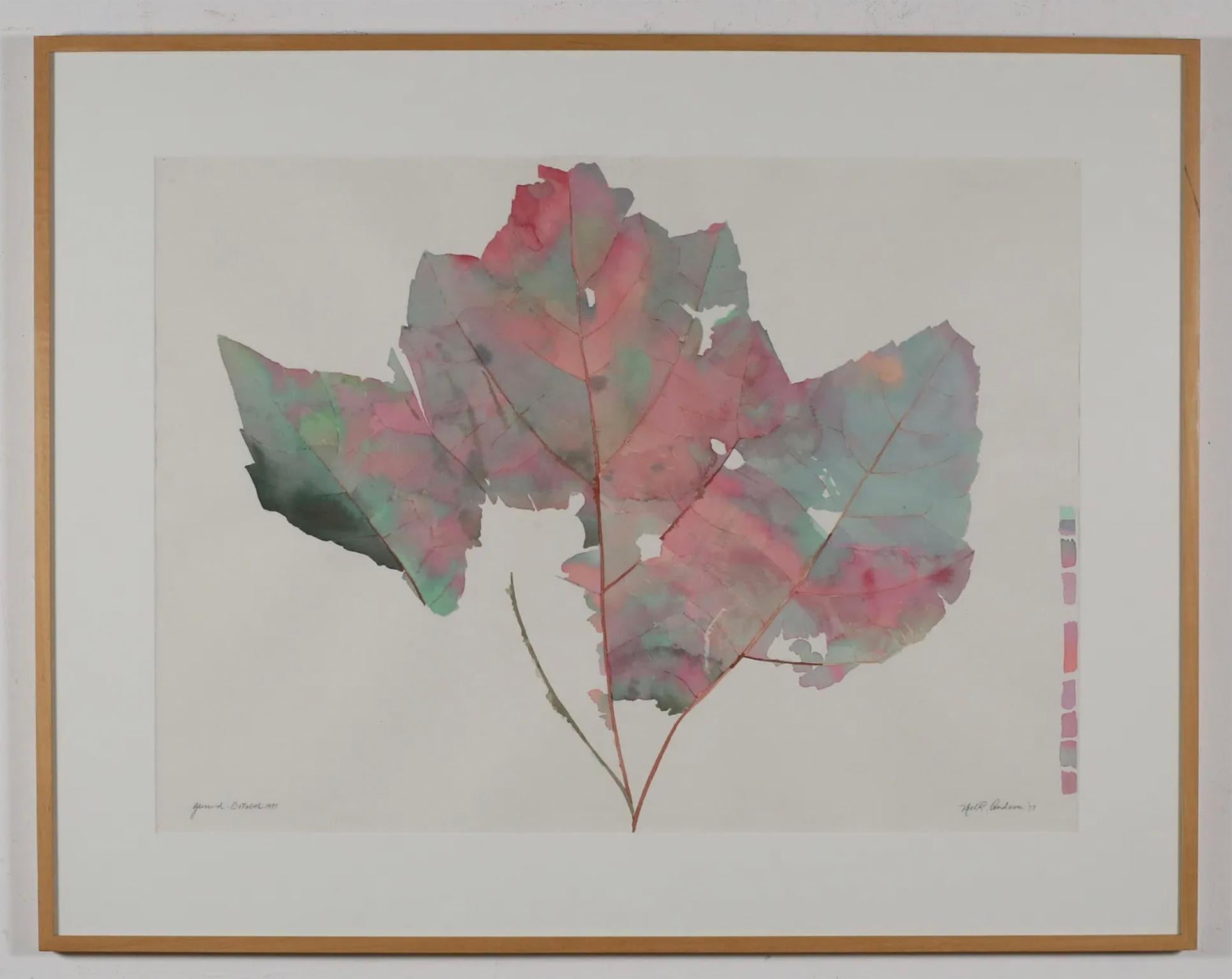 Mid-Century Modern Watercolor Abstract Leaf Artwork Painting Framed Colorful #1 In Good Condition For Sale In BROOKLYN, NY