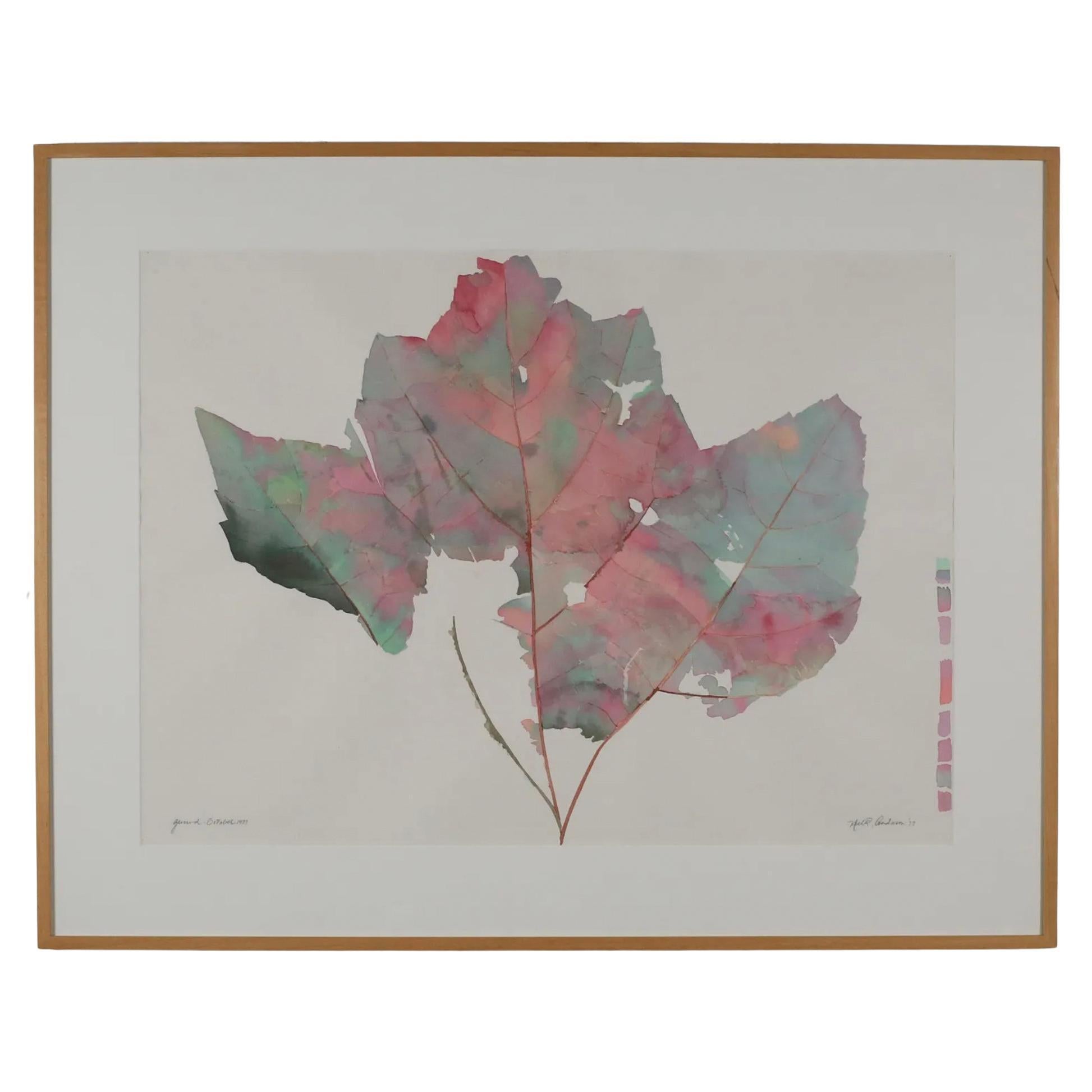 Mid-Century Modern Watercolor Abstract Leaf Artwork Painting Framed Colorful #1 For Sale