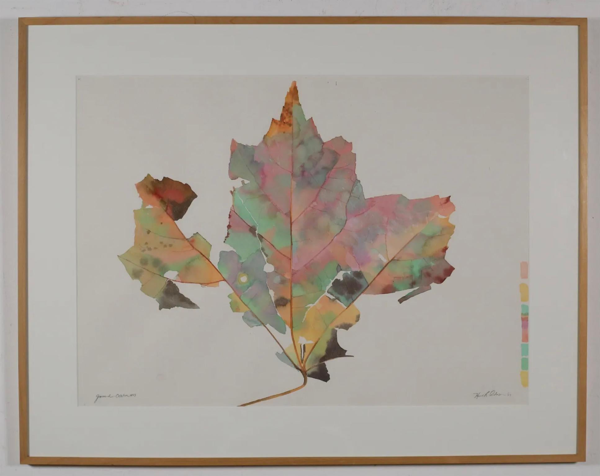 Mid-Century Modern Watercolor Abstract Leaf Artwork Painting Framed Colorful #2 In Good Condition For Sale In BROOKLYN, NY