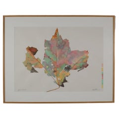 Mid-Century Modern Watercolor Abstract Leaf Artwork Painting Framed Colorful #2