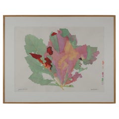 Mid-Century Modern Watercolor Abstract Leaf Artwork Painting Framed Colorful #3