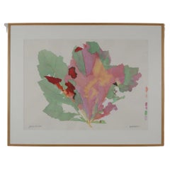 Mid-Century Modern Watercolor Abstract Leaf Artwork Painting Framed Colorful #3