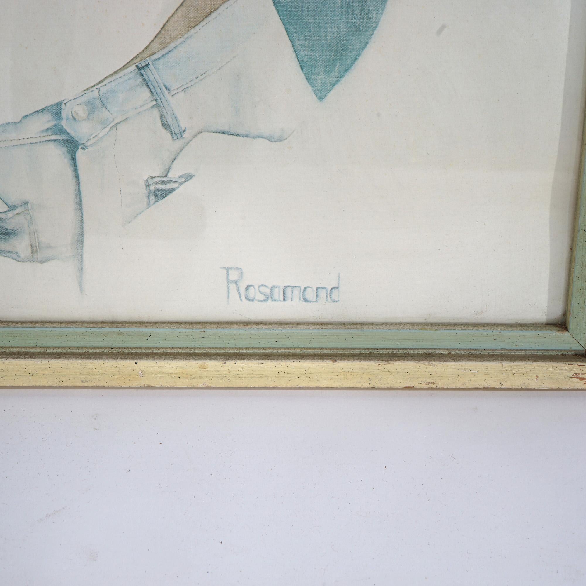 Mid Century Modern Watercolor on Paper Portrait of a Woman Signed Rosamond 20thC In Good Condition In Big Flats, NY