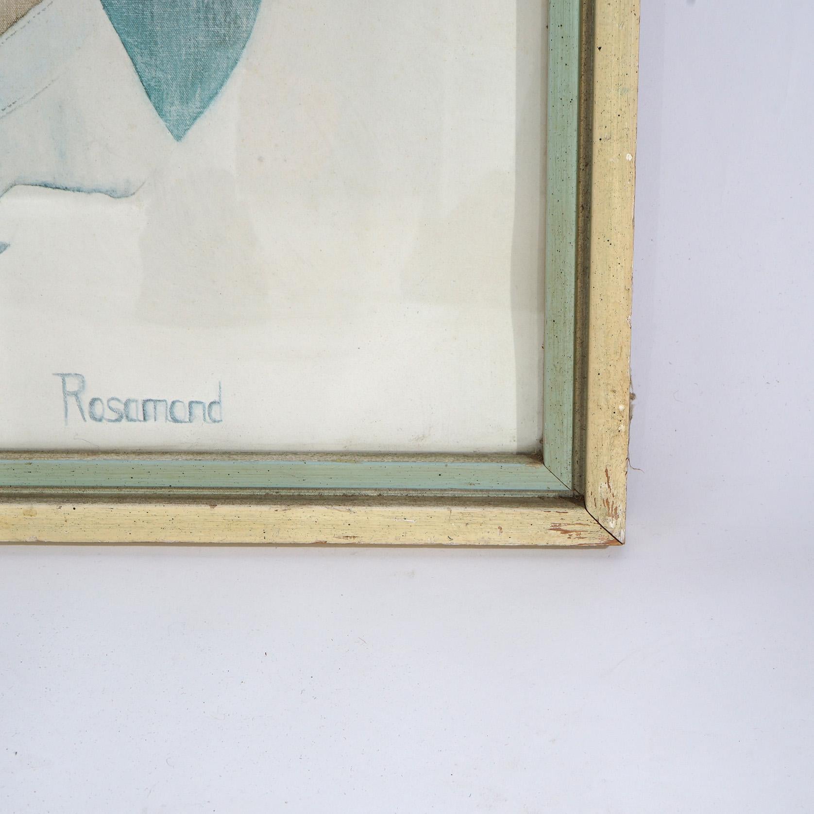 Mid Century Modern Watercolor on Paper Portrait of a Woman Signed Rosamond 20thC 1