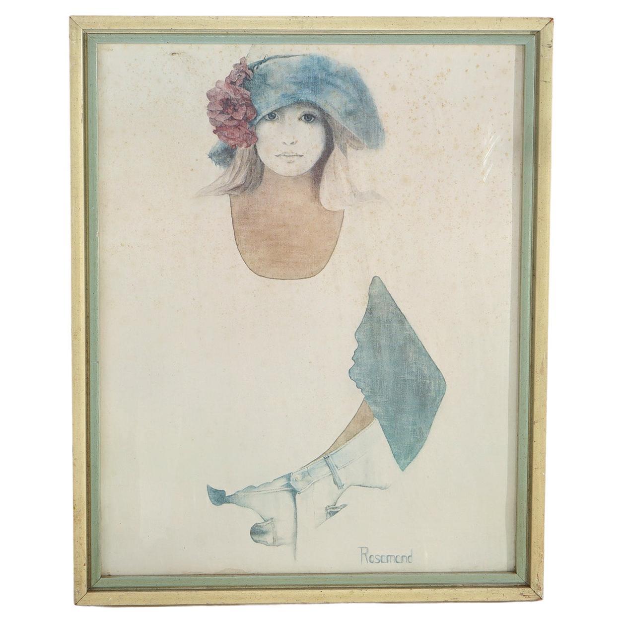 Mid Century Modern Watercolor on Paper Portrait of a Woman Signed Rosamond 20thC