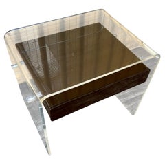 Mid Century Modern Waterfall Lucite Site Table with Floating Drawer. Circa 1970s
