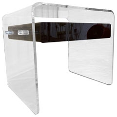 Mid Century Modern Waterfall Lucite Site Table with Floating Drawer. Circa 1970s