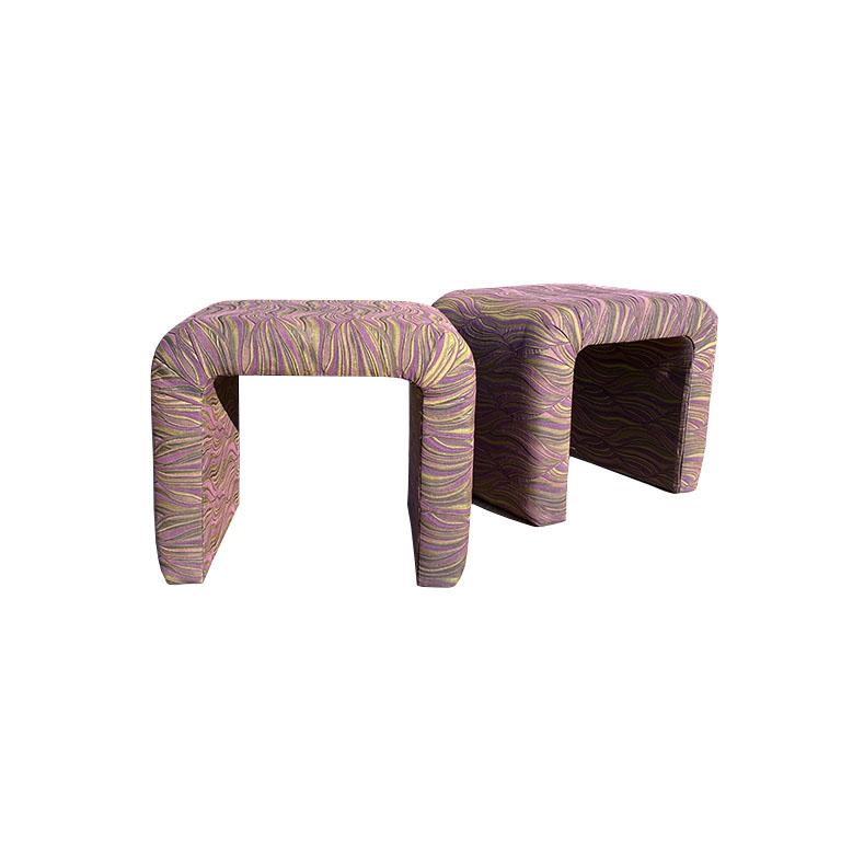 Mid-Century Modern Waterfall Milo Baughman Purple Stools or Ottomans, a Pair In Excellent Condition In Oklahoma City, OK