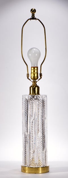 Mid Century Modern Waterford Crystal Herringbone Pattern Table Lamp 1950s