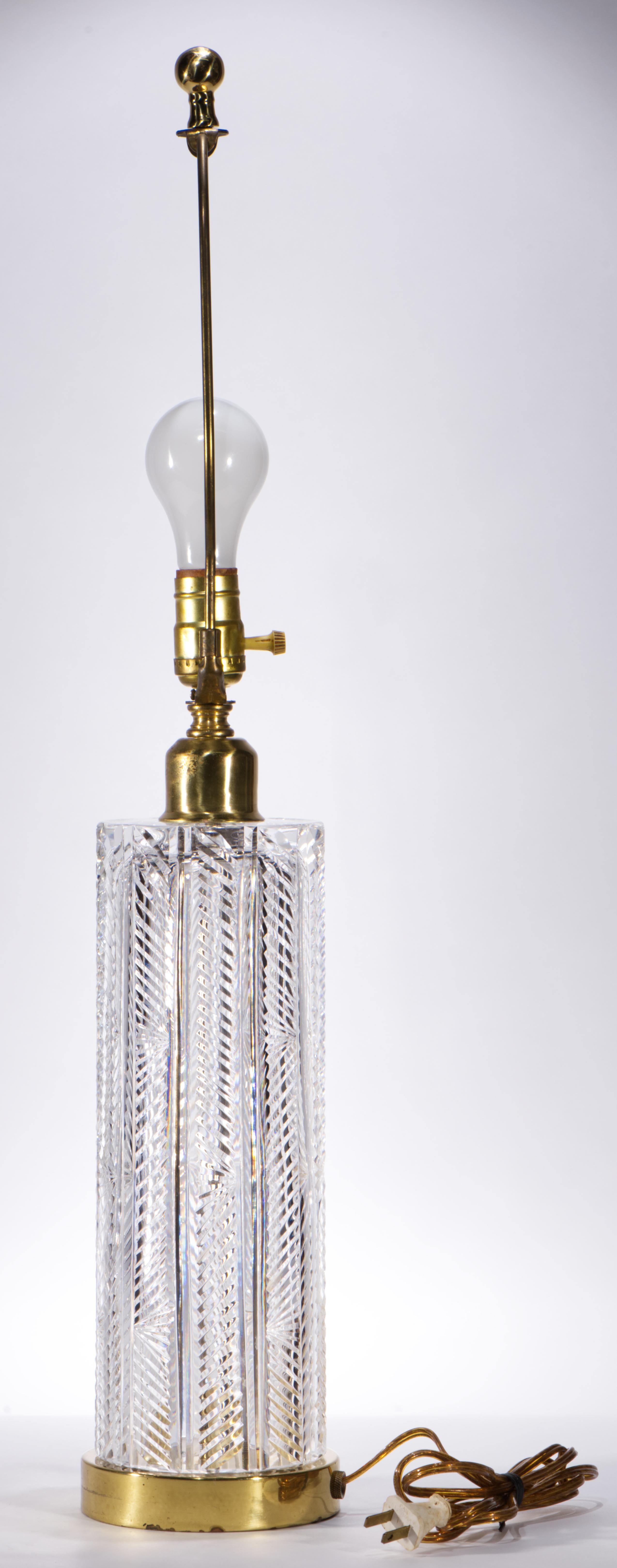 Art Deco Mid Century Modern Waterford Crystal Herringbone Pattern Table Lamp 1950s For Sale