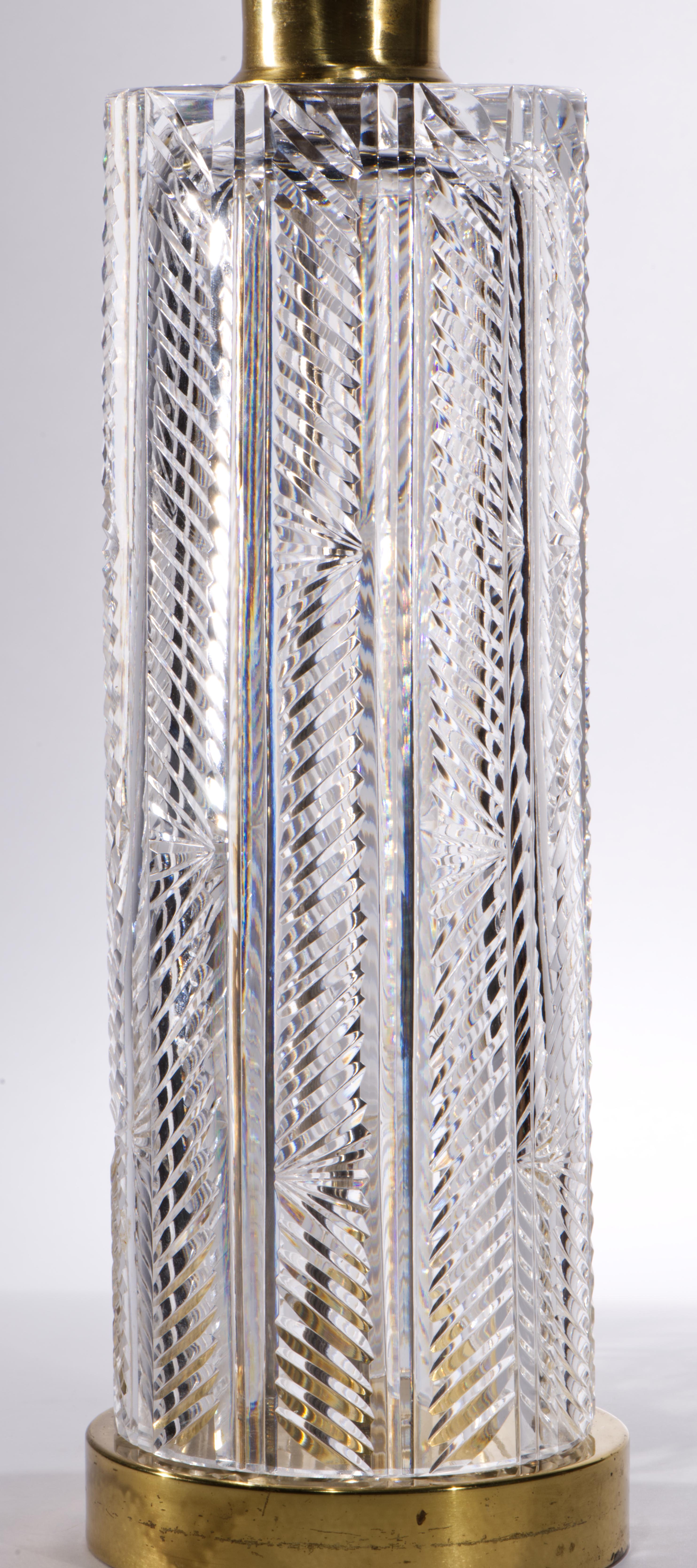 Irish Mid Century Modern Waterford Crystal Herringbone Pattern Table Lamp 1950s For Sale