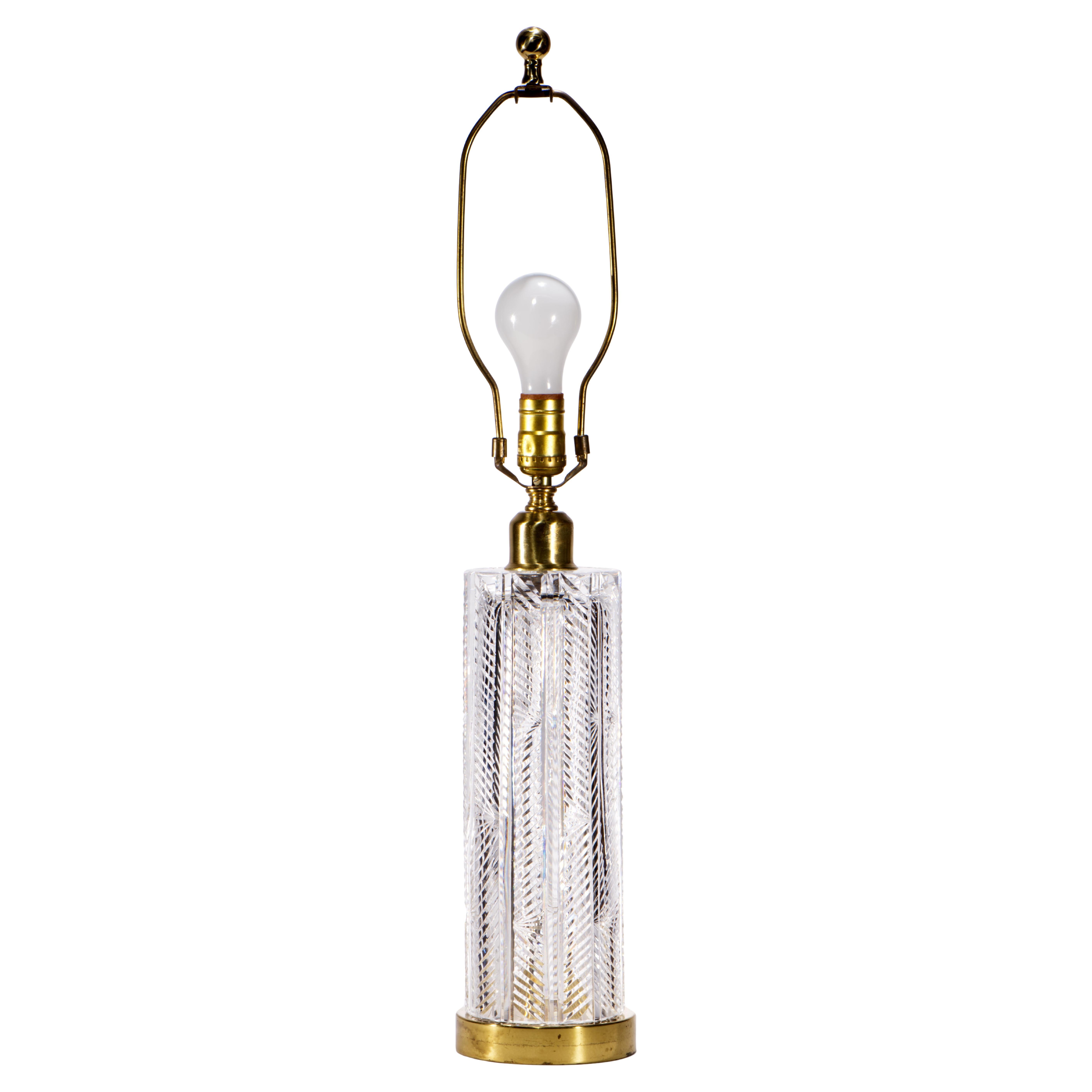 Mid Century Modern Waterford Crystal Herringbone Pattern Table Lamp 1950s For Sale