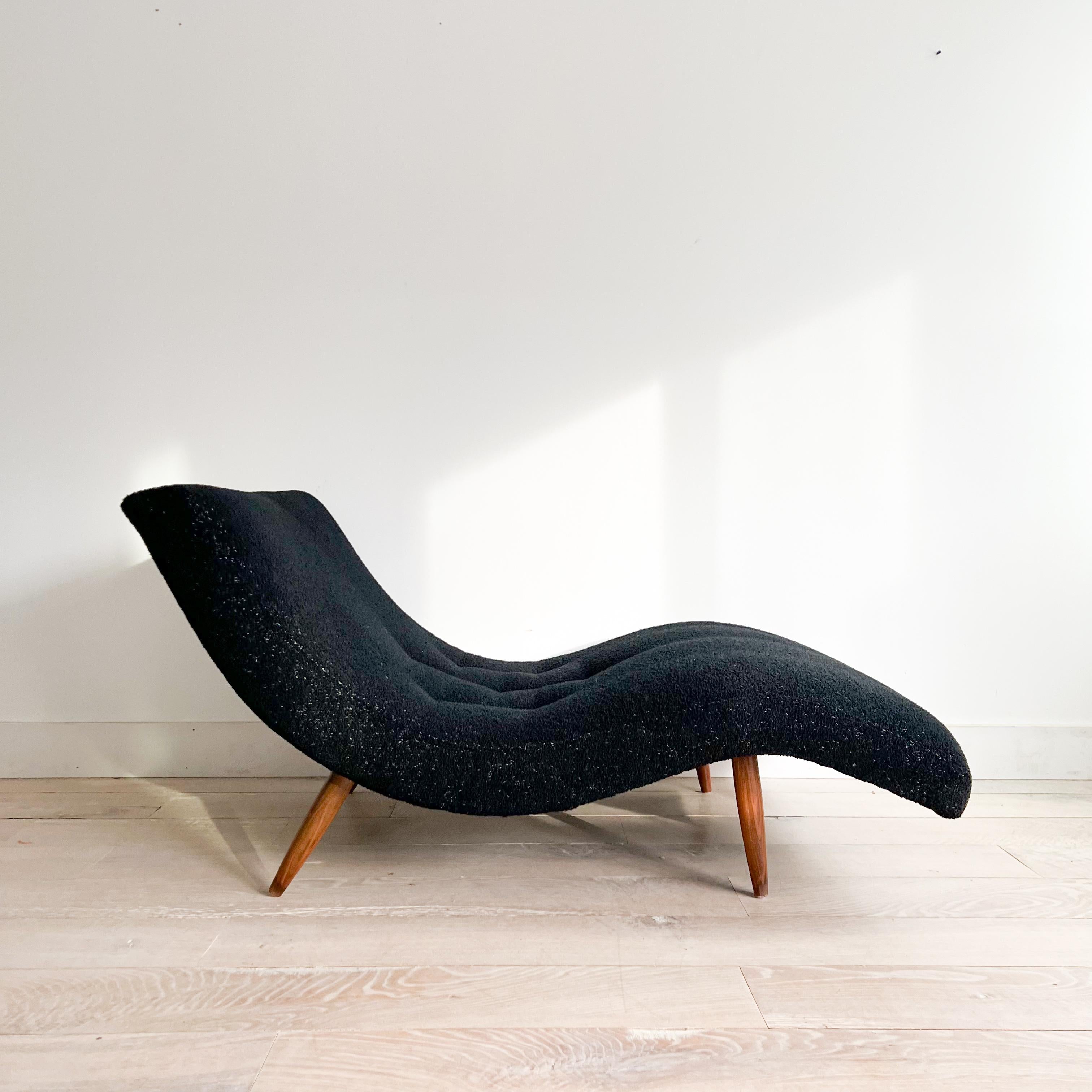 Mid Century Modern Wave Chaise Lounger - New Black Upholstery 6