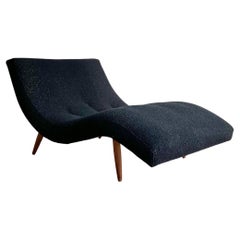 Retro Mid Century Modern Wave Chaise Lounger - New Black Upholstery