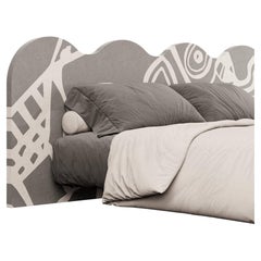 Mid-Century Modern Wave Shaped Headboard grey & White Pattern Wood for Queen Bed