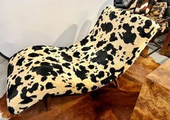 Mid Century Modern Wave Sofa Pearsall Style Chaise with Unusual Dalmatian Print