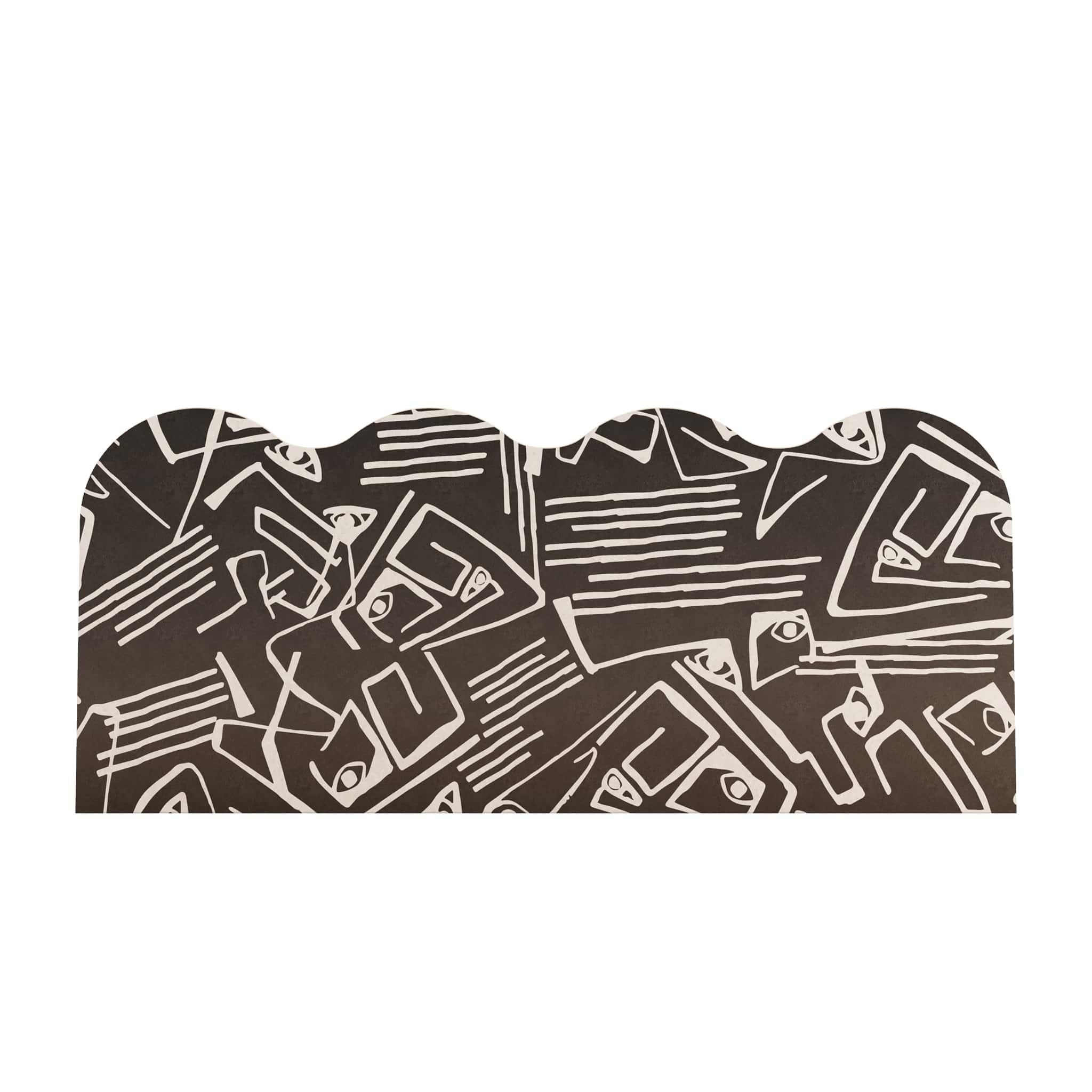 Hand-Crafted Mid-Century Modern Wavy Shape Headboard Black & White Pattern Wood for King Bed For Sale