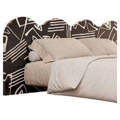Mid-Century Modern Wavy Shape Headboard Black & White Pattern Wood for Queen Bed