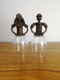 Mid-Century Modern Wedding Glasses, Bronze and Glass '50294'