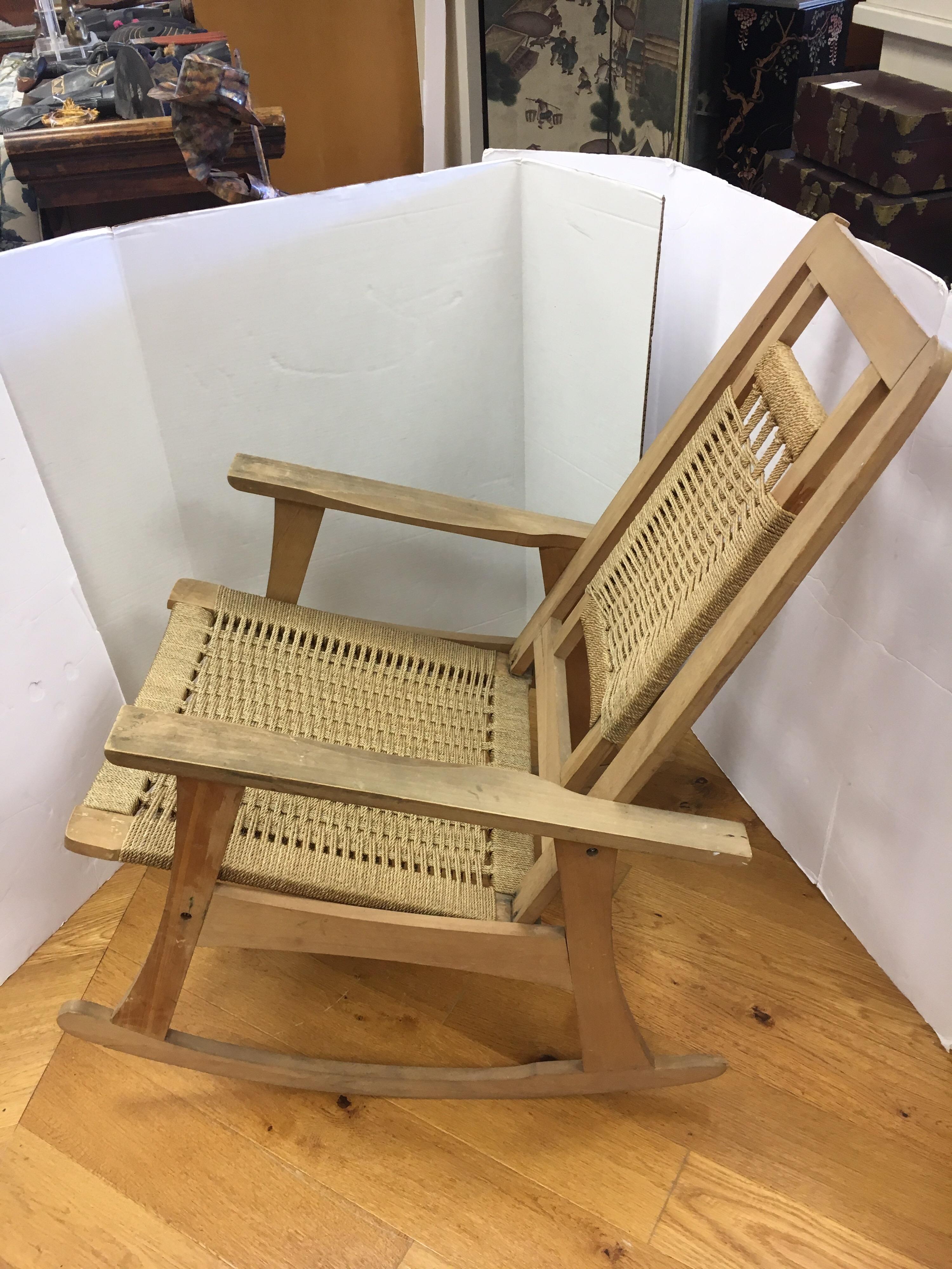 Mid-20th Century Mid-Century Modern  Rope Rocking Chair Rocker