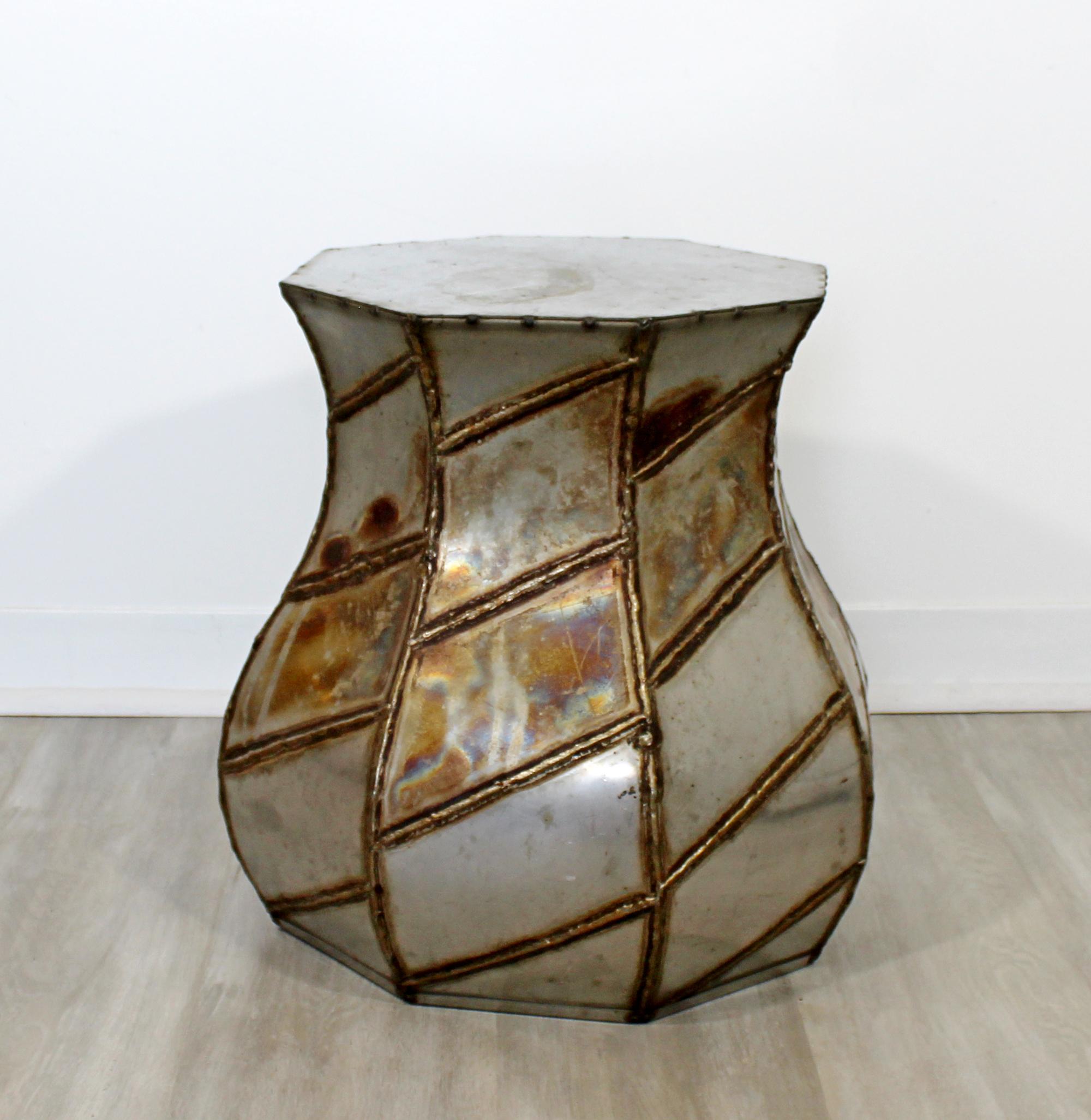 Mid-Century Modern Welded Metal Drum Side End Table Evans Argente Style, 1970s In Good Condition In Keego Harbor, MI