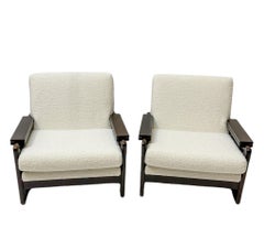 Sillas de salón modernas de mediados de siglo en wengé con tapicería de bouclé, años 70