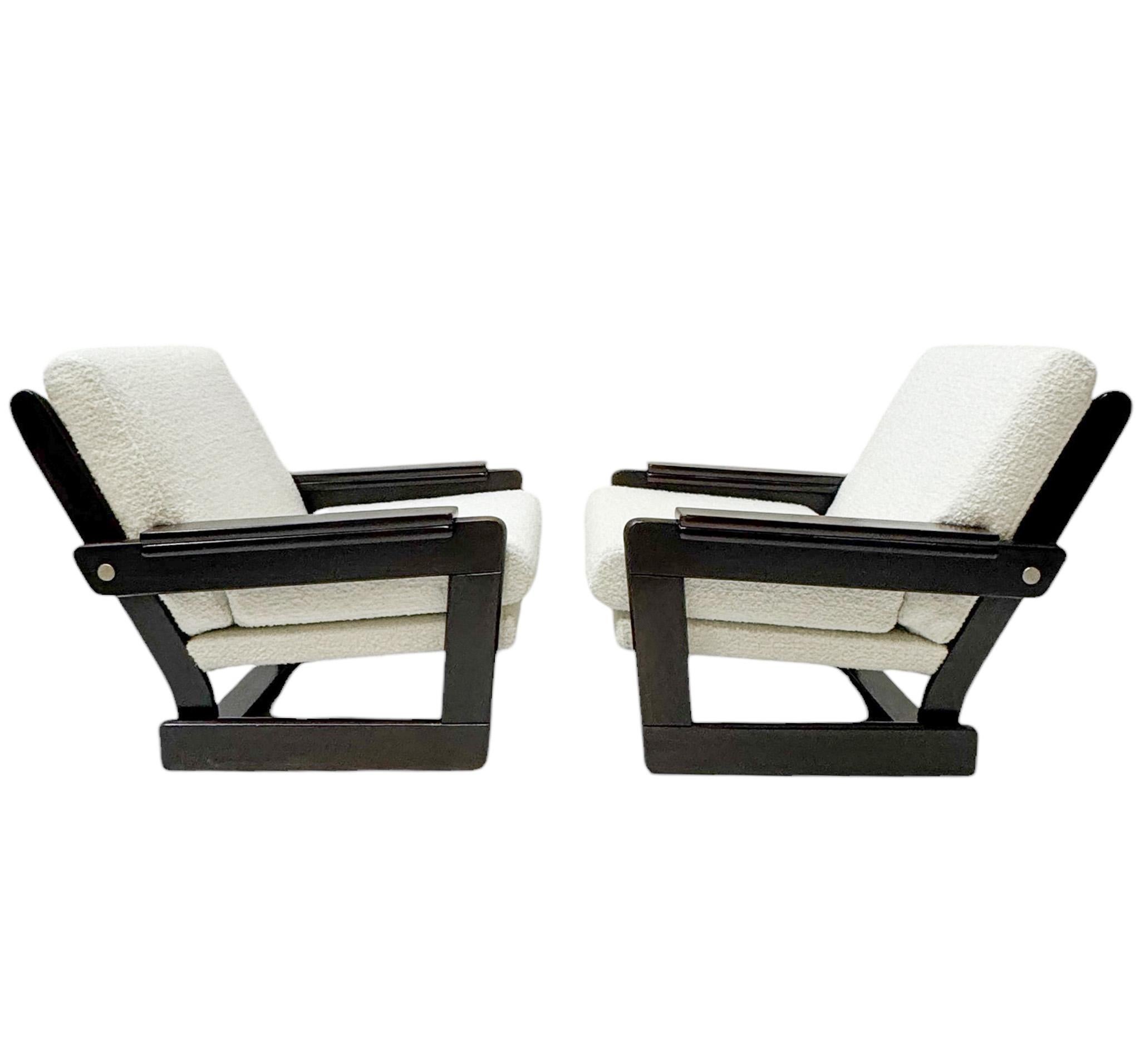 Late 20th Century Mid-Century Modern Wenge Lounge Chairs with Bouclé Upholstery, 1970s For Sale