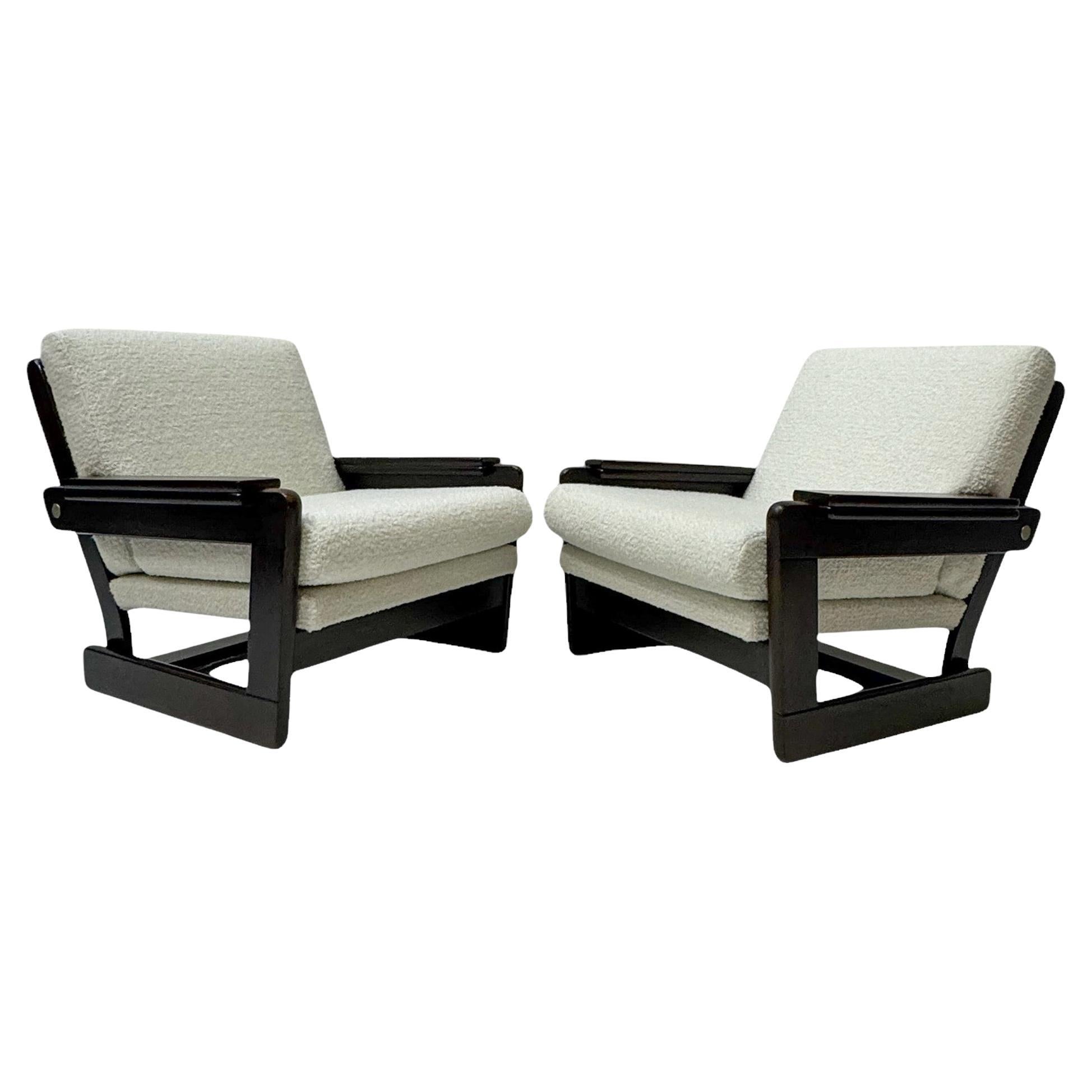 Mid-Century Modern Wenge Lounge Chairs with Bouclé Upholstery, 1970s