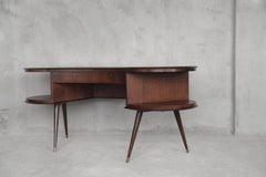 Rare Mid-Century Modern Wenge Wood Organic-Shaped Boomerang Custom Desk, 1960s