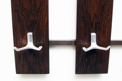 Mid-Century Modern Wenge Wall Coat Rack with Cast Aluminum Hooks