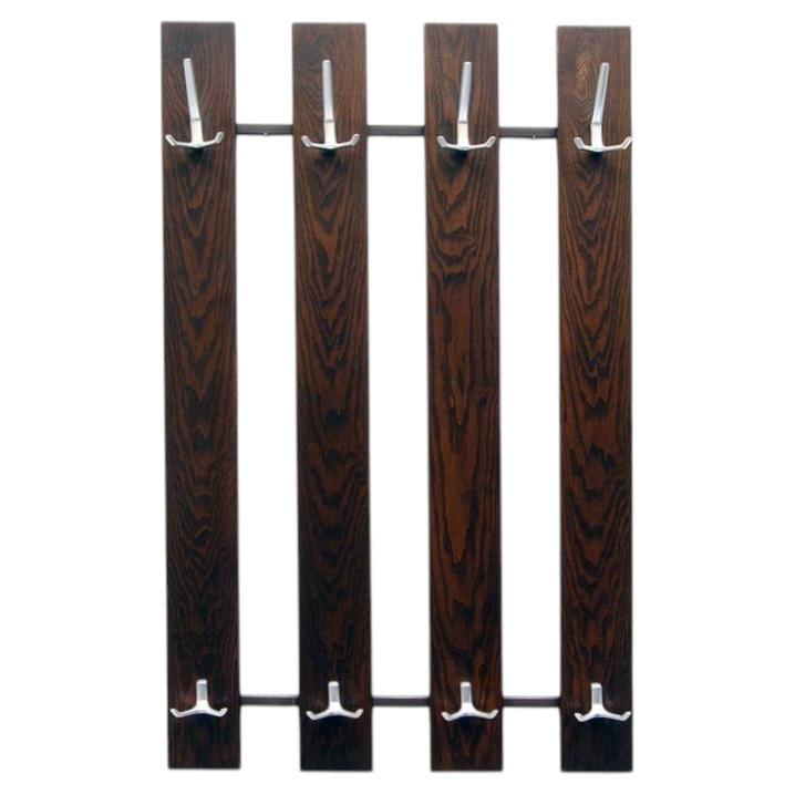 Mid-Century Modern Wenge Wall Coat Rack with Cast Aluminum Hooks