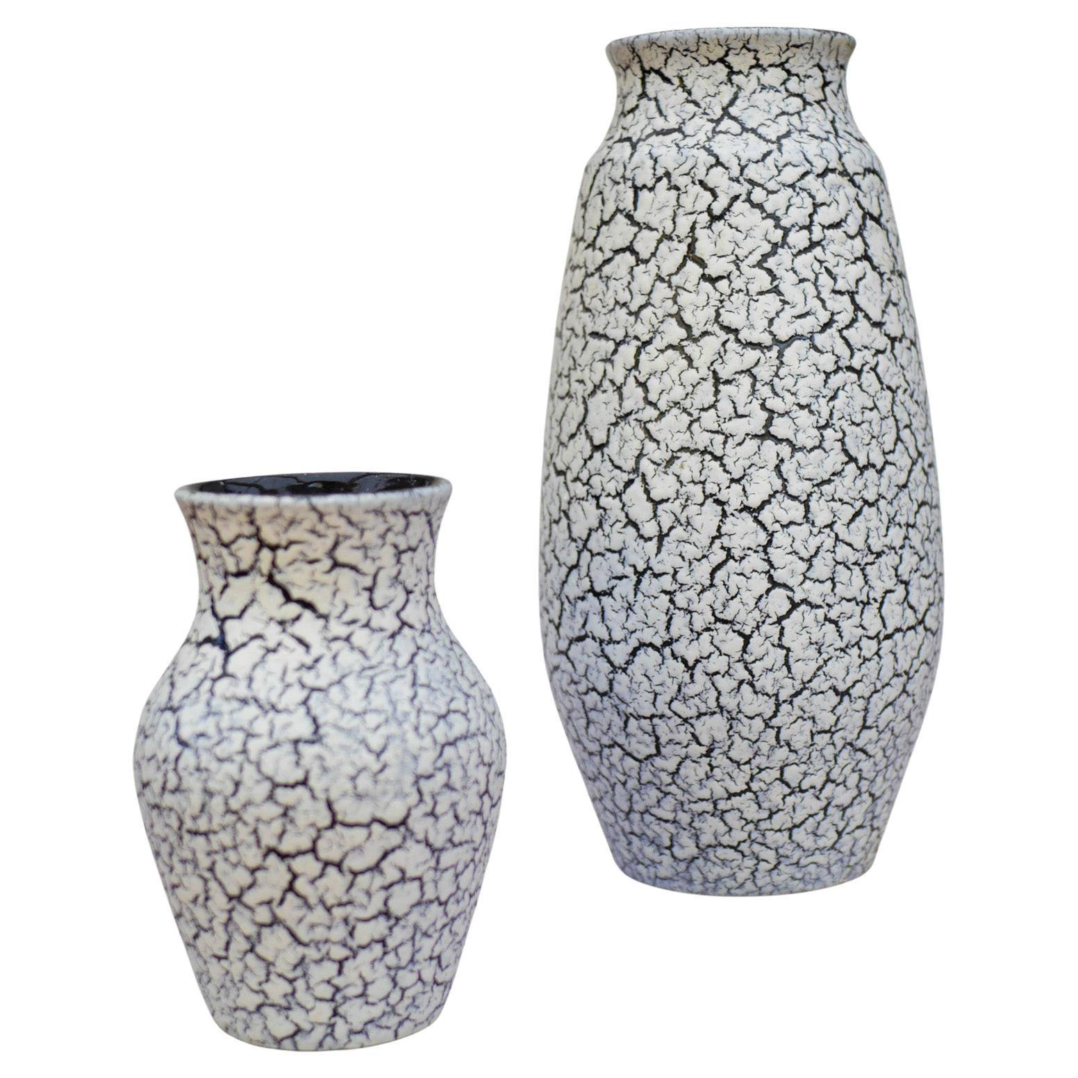 Mid-century modern West German Craquele pottery vases by Jasba, 1970s For Sale