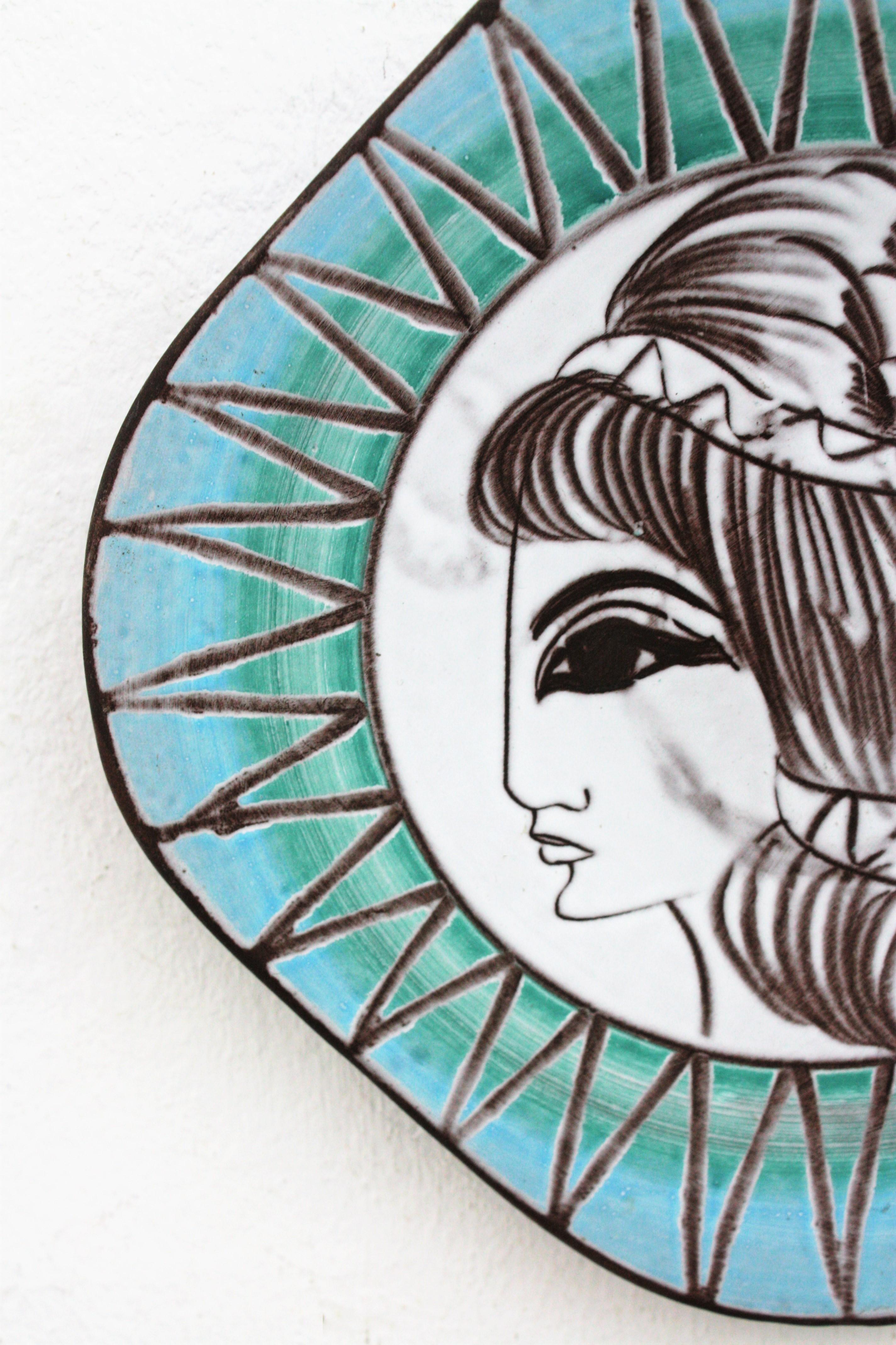 Mid-Century Modern West German Ceramic Wall Plate with Greek Goddess Design, 1950s For Sale