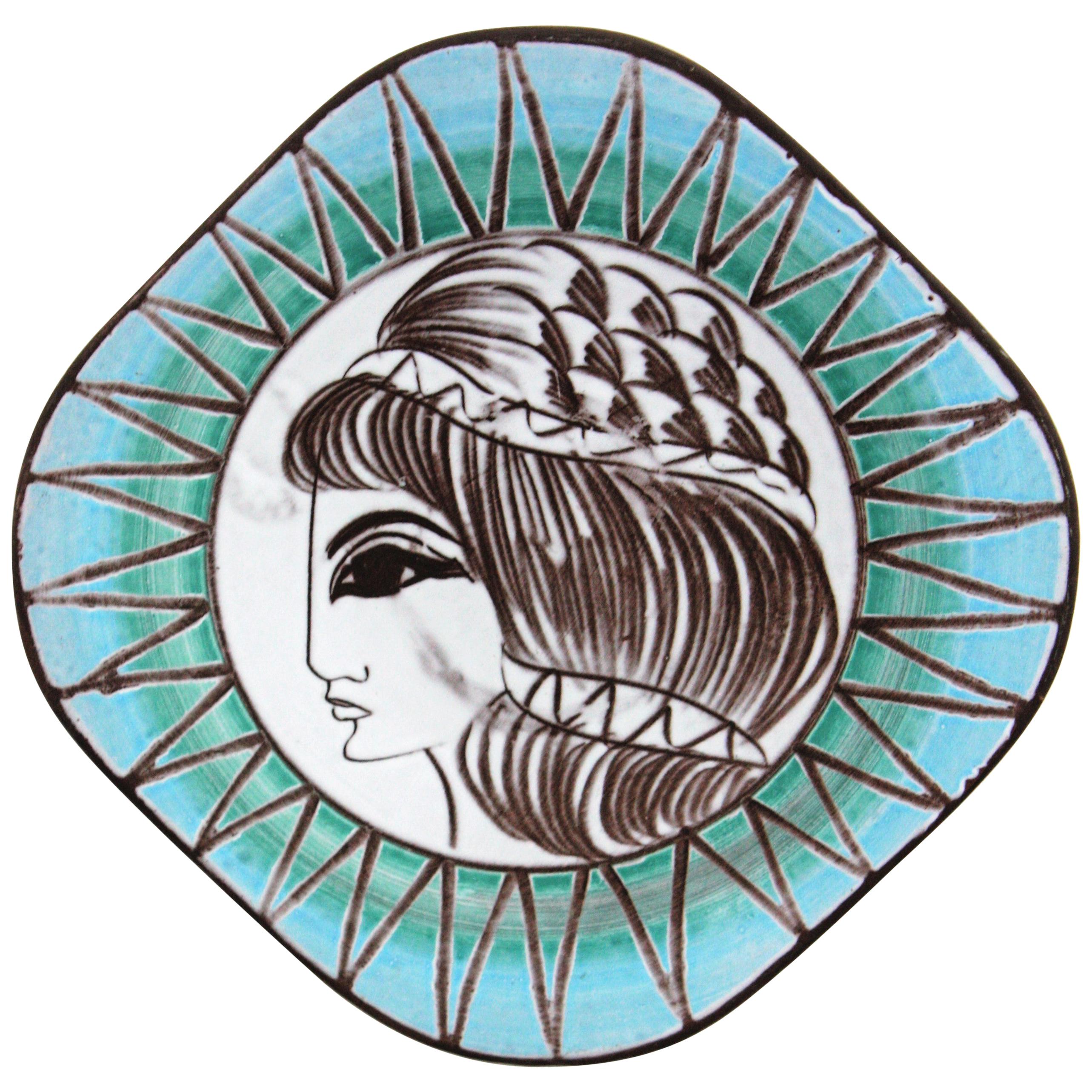 West German Ceramic Wall Plate with Greek Goddess Design, 1950s