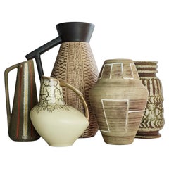Mid Century Modern West Germany Art Pottery Set of Signed Ceramic Vases