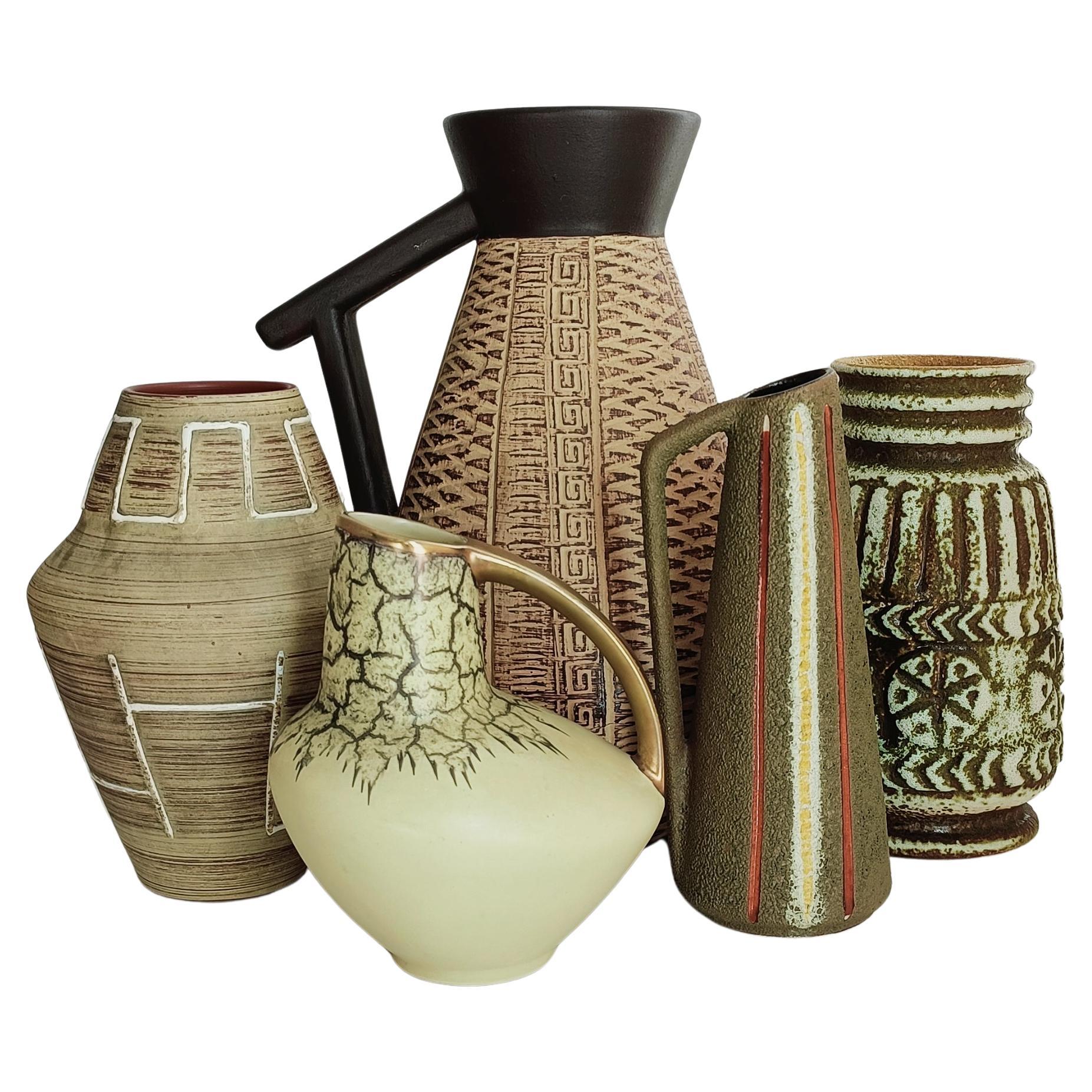 Mid-Century Modern Mid Century Modern West Germany Art Pottery Set of Signed Ceramic Vases