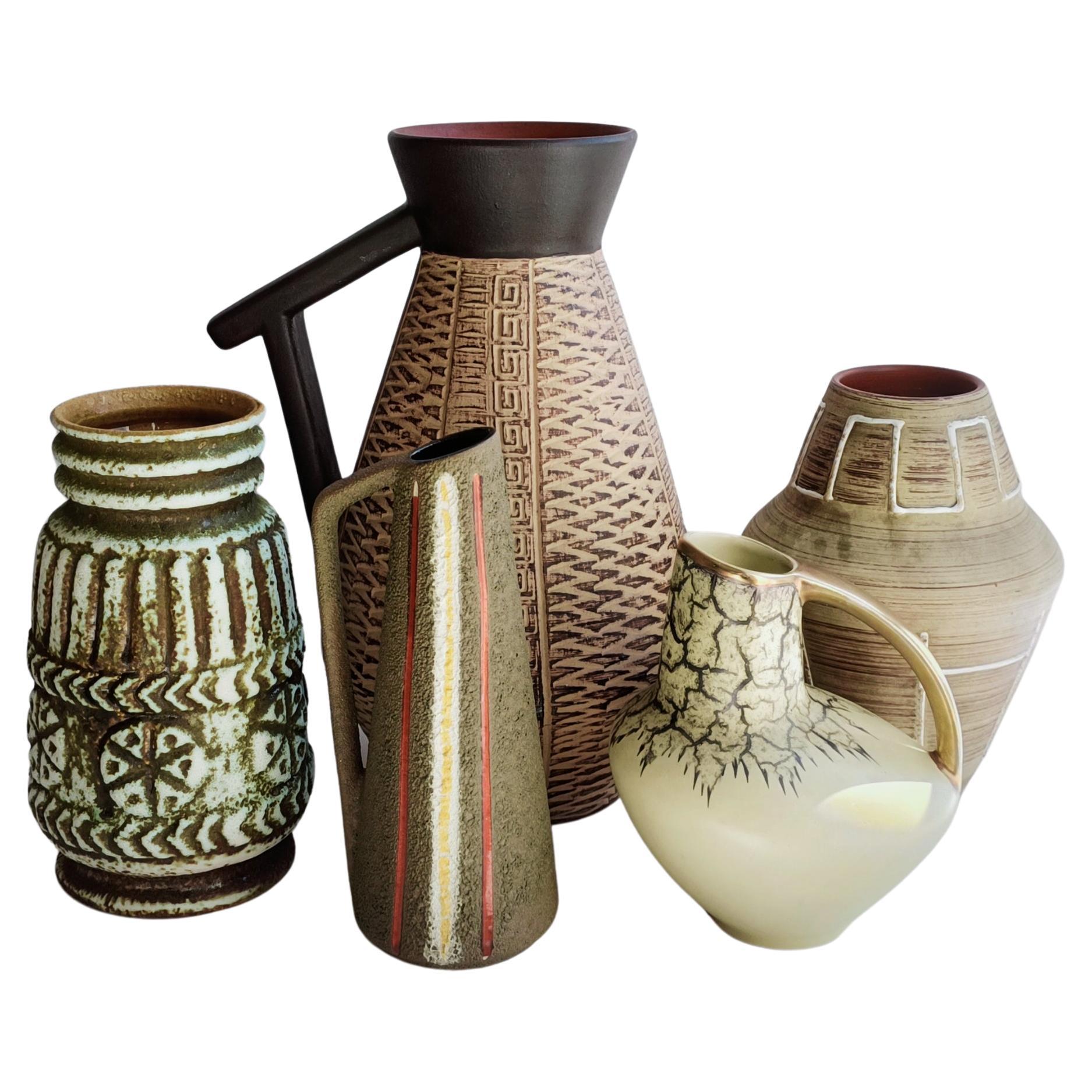 Hand-Crafted Mid Century Modern West Germany Art Pottery Set of Signed Ceramic Vases
